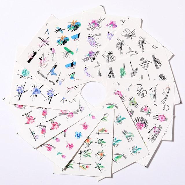 Flower Line Mixed Nail Water Decals Set Floral Leaf Snake Image Transfer Water Slider Colorful Nail Art Stickers Decor Tip Transfer Nail Decals Sticker For Pretty Girl Self-Adhesive Nail Decals Designer Nail Stickers for Acrylic