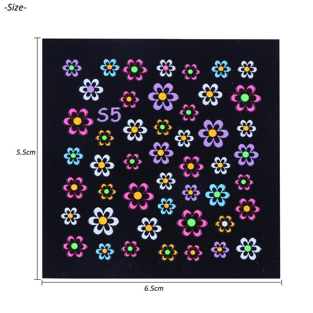 Fluorescent Flowers Nail Stickers Party Butterfly Night Glow Star Decoration Manicure Applique Sliders For Nails Design Fluorescent Light Flame Butterfly Moon Love Pattern Designs Nail Decal Decoration Tips For Beauty Salons Glow in Dark Nail Stickers