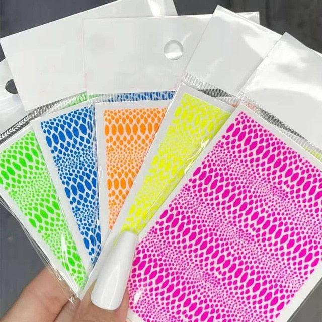 Fluorescent Nail Art Sticker Neon Fireworks Water Transfer Decals Foil Tips Wraps Acrylic Manicure Design Sliders Fluorescent Nail Art Stickers Shinning Glitter Decorations Manicure Decoration for Women Manicure Tips Wraps Glitter Sparkle