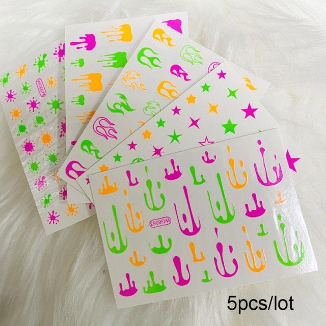 Fluorescent Nail Art Sticker Neon Fireworks Water Transfer Decals Foil Tips Wraps Acrylic Manicure Design Sliders Fluorescent Nail Art Stickers Shinning Glitter Decorations Manicure Decoration for Women Manicure Tips Wraps Glitter Sparkle