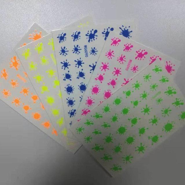 Fluorescent Nail Art Sticker Neon Fireworks Water Transfer Decals Foil Tips Wraps Acrylic Manicure Design Sliders Fluorescent Nail Art Stickers Shinning Glitter Decorations Manicure Decoration for Women Manicure Tips Wraps Glitter Sparkle