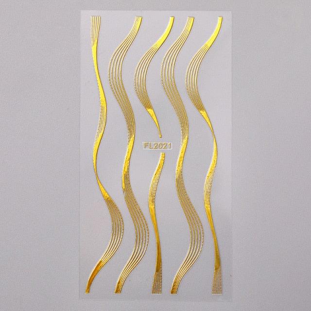 French Rose Gold Striping Tape Nail Design Stripe Lines Geometry 3D Sticker for Nails Gel Polish Sticker Decals for Manicuring Decorations Manicure Stickers Decals Silver Strip Line Nail Decal Self-Adhesive 3D Wave Decal Decoration Metallic Curve Design
