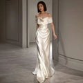 French White Off-shoulder Satin Wedding Dress