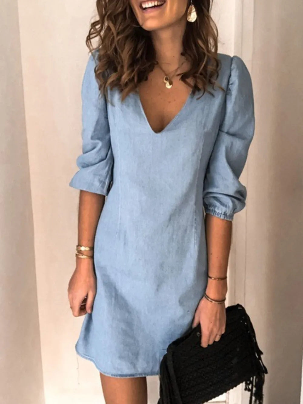Full Size V-Neck Half Sleeve Dress V.I.P Digital Presence