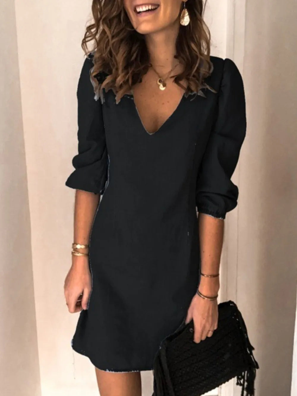 Full Size V-Neck Half Sleeve Dress V.I.P Digital Presence