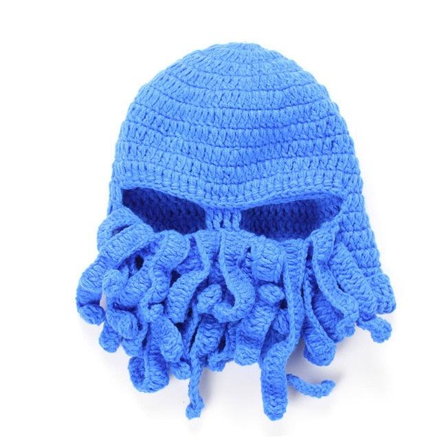 Funny Party Octopus Beard Hat Unisex Animal Cthulhu Crocheted Tentacle Knit Wind Mask Ski Cap Halloween Hats Bear Boys Octopus Beanie Hat For Men Winter Warm Skiing Biking Costume Squid Mask Foldaway Beard Octopus Pirate Hats Bearded Caps Stevvex