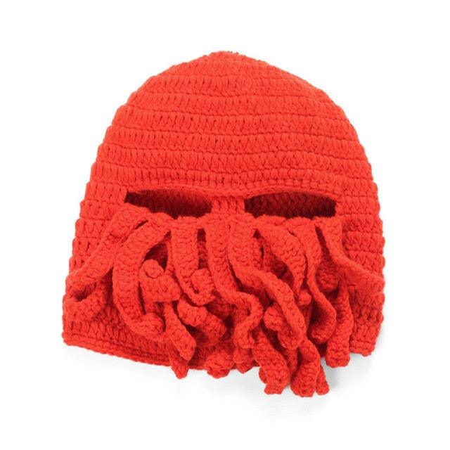 Funny Party Octopus Beard Hat Unisex Animal Cthulhu Crocheted Tentacle Knit Wind Mask Ski Cap Halloween Hats Bear Boys Octopus Beanie Hat For Men Winter Warm Skiing Biking Costume Squid Mask Foldaway Beard Octopus Pirate Hats Bearded Caps Stevvex