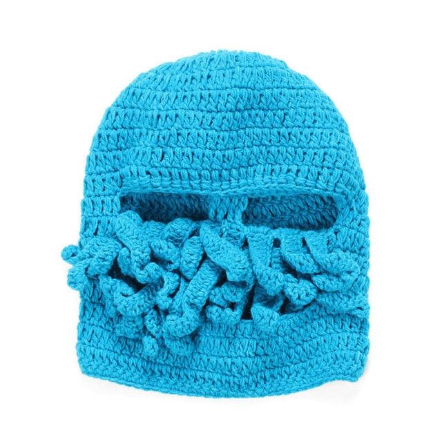 Funny Party Octopus Beard Hat Unisex Animal Cthulhu Crocheted Tentacle Knit Wind Mask Ski Cap Halloween Hats Bear Boys Octopus Beanie Hat For Men Winter Warm Skiing Biking Costume Squid Mask Foldaway Beard Octopus Pirate Hats Bearded Caps Stevvex