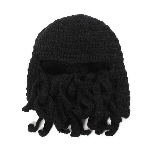 Funny Party Octopus Beard Hat Unisex Animal Cthulhu Crocheted Tentacle Knit Wind Mask Ski Cap Halloween Hats Bear Boys Octopus Beanie Hat For Men Winter Warm Skiing Biking Costume Squid Mask Foldaway Beard Octopus Pirate Hats Bearded Caps Stevvex