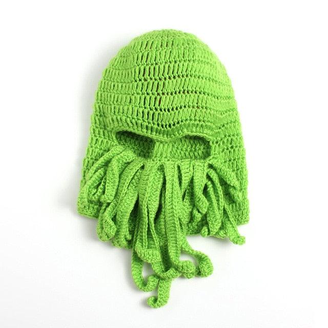 Funny Party Octopus Beard Hat Unisex Animal Cthulhu Crocheted Tentacle Knit Wind Mask Ski Cap Halloween Hats Bear Boys Octopus Beanie Hat For Men Winter Warm Skiing Biking Costume Squid Mask Foldaway Beard Octopus Pirate Hats Bearded Caps Stevvex