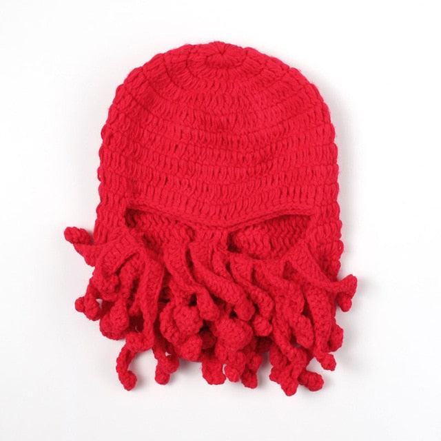 Funny Party Octopus Beard Hat Unisex Animal Cthulhu Crocheted Tentacle Knit Wind Mask Ski Cap Halloween Hats Bear Boys Octopus Beanie Hat For Men Winter Warm Skiing Biking Costume Squid Mask Foldaway Beard Octopus Pirate Hats Bearded Caps Stevvex