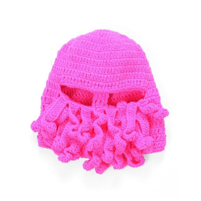 Funny Party Octopus Beard Hat Unisex Animal Cthulhu Crocheted Tentacle Knit Wind Mask Ski Cap Halloween Hats Bear Boys Octopus Beanie Hat For Men Winter Warm Skiing Biking Costume Squid Mask Foldaway Beard Octopus Pirate Hats Bearded Caps Stevvex