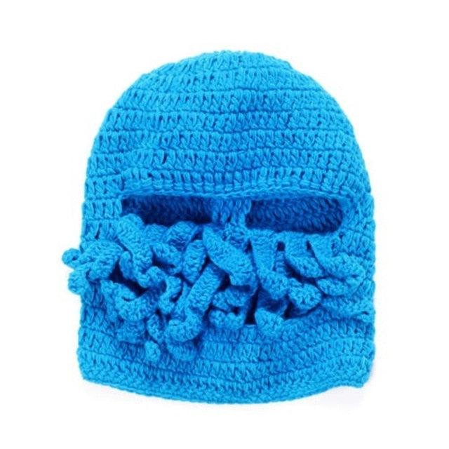 Funny Party Octopus Beard Hat Unisex Animal Cthulhu Crocheted Tentacle Knit Wind Mask Ski Cap Halloween Hats Bear Boys Octopus Beanie Hat For Men Winter Warm Skiing Biking Costume Squid Mask Foldaway Beard Octopus Pirate Hats Bearded Caps Stevvex