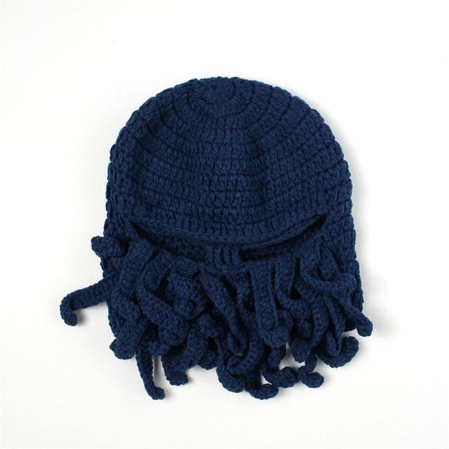 Funny Party Octopus Beard Hat Unisex Animal Cthulhu Crocheted Tentacle Knit Wind Mask Ski Cap Halloween Hats Bear Boys Octopus Beanie Hat For Men Winter Warm Skiing Biking Costume Squid Mask Foldaway Beard Octopus Pirate Hats Bearded Caps Stevvex