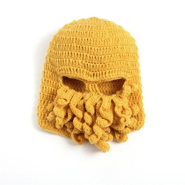 Funny Party Octopus Beard Hat Unisex Animal Cthulhu Crocheted Tentacle Knit Wind Mask Ski Cap Halloween Hats Bear Boys Octopus Beanie Hat For Men Winter Warm Skiing Biking Costume Squid Mask Foldaway Beard Octopus Pirate Hats Bearded Caps Stevvex