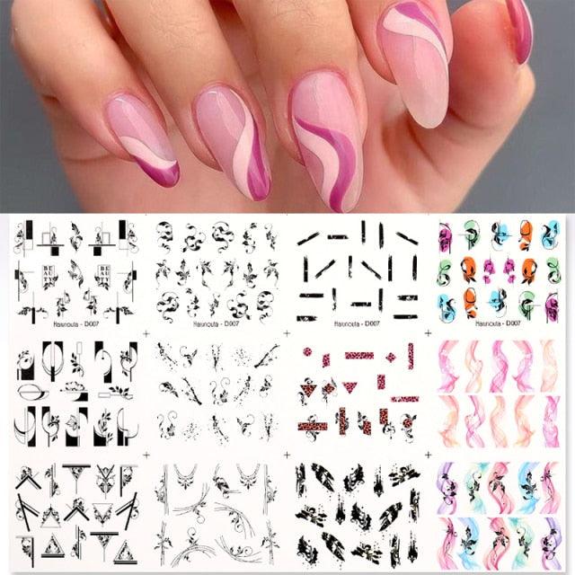 Geometrics Blue Flower Leaves Water Decals Stickers Special Floral Transfer Slider For Nails Decoration Nail Art Stickers Black White Flower Palm Leaf Nail Self-Adhesive Decals Nail Stickers Water Transfer Fresh Nail Decals for Nail Art Butterfly Palm