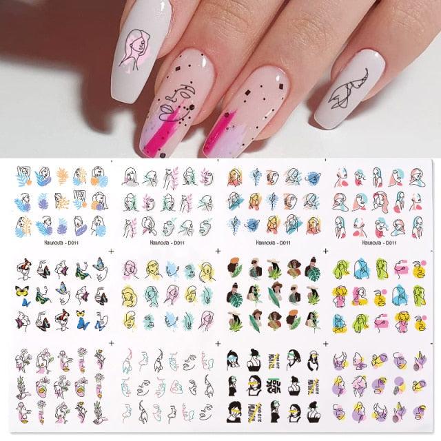 Geometrics Blue Flower Leaves Water Decals Stickers Special Floral Transfer Slider For Nails Decoration Nail Art Stickers Black White Flower Palm Leaf Nail Self-Adhesive Decals Nail Stickers Water Transfer Fresh Nail Decals for Nail Art Butterfly Palm