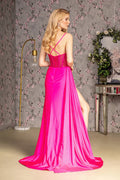 Bead ruched side rome jersey mermaid long dress w side drape GLGL3260