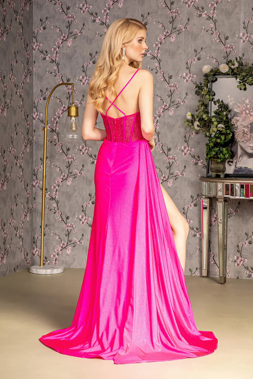 Bead ruched side rome jersey mermaid long dress w side drape GLGL3260