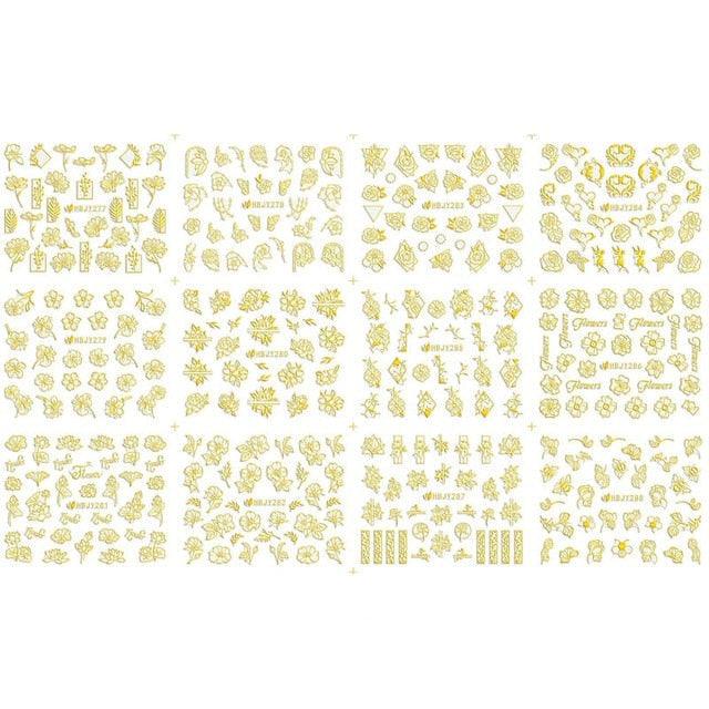 Gold Moon Star 3D Nail Stickers Ultra-thin Adhesive Decals Nail Art Decorations Stamping Manicure Nails Stickers Tool 3d Nail Decal Stickers Manicure Nail Art Decoration Accessories Holographic Old English Character Nail Self-Adhesive Sticker
