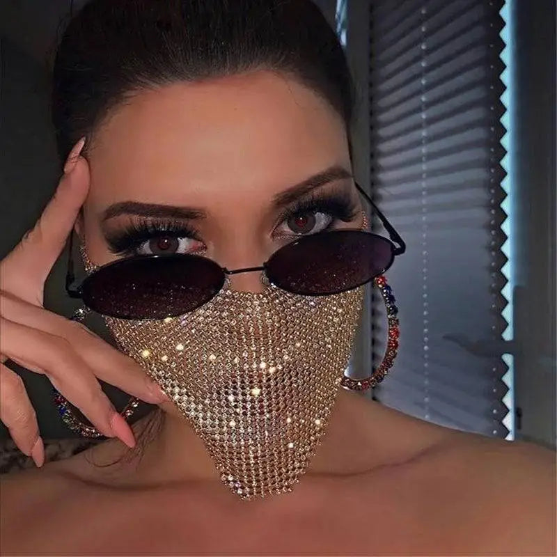 Gold Rhinestone Explosive Metal Flash Jewelry Mask