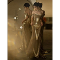 Gold Sequined Off-shoulder Dress Bridal Fishtail