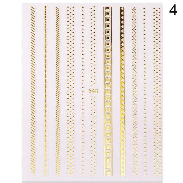 Gold Silver 3D Nail Sticker Curve Stripe Lines Nails Stickers Gradient Adhesive Striping Tape Nail Art Stickers Decal Decoration Metallic Curve Strip Line Nail Decal Self-Adhesive 3D Wave Design Decoration for Women Girls