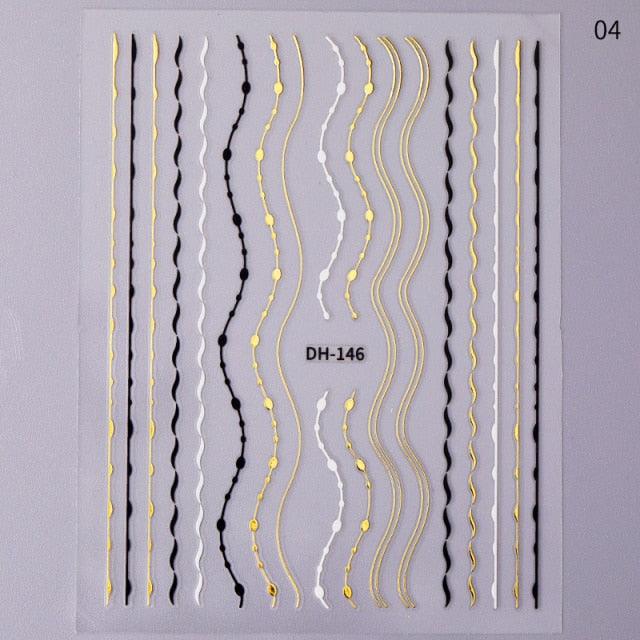 Gold Silver 3D Nail Sticker Curve Stripe Lines Nails Stickers Gradient Adhesive Striping Tape Nail Art Stickers Decal Decoration Metallic Curve Strip Line Nail Decal Self-Adhesive 3D Wave Design Decoration for Women Girls