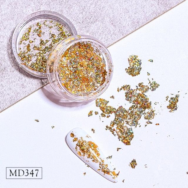 Gold Silver Irregular Aluminum Foil Paper Nail Art Sticker 3D Glitter Manicure UV Gel Polish Nail Decoration Tools Decoration Stickers Decoration New Gold Nail Transfer Foils for Nail Arts Nails Supply Holographic Effect Nail Art Foil Stickers