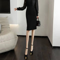 Gray Textured Line Sheath Skirt