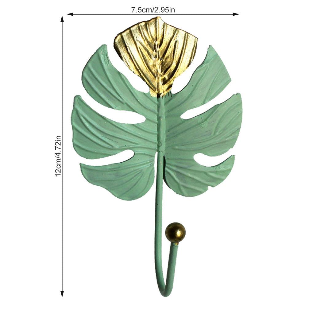 Green Gold Single Leaf Hanging Coat Hook Mini Wall Key Hook Home Decoration Modern Home Hanger Leaf Shape Coat Hooks Wall Mounted Hooks Stevvex