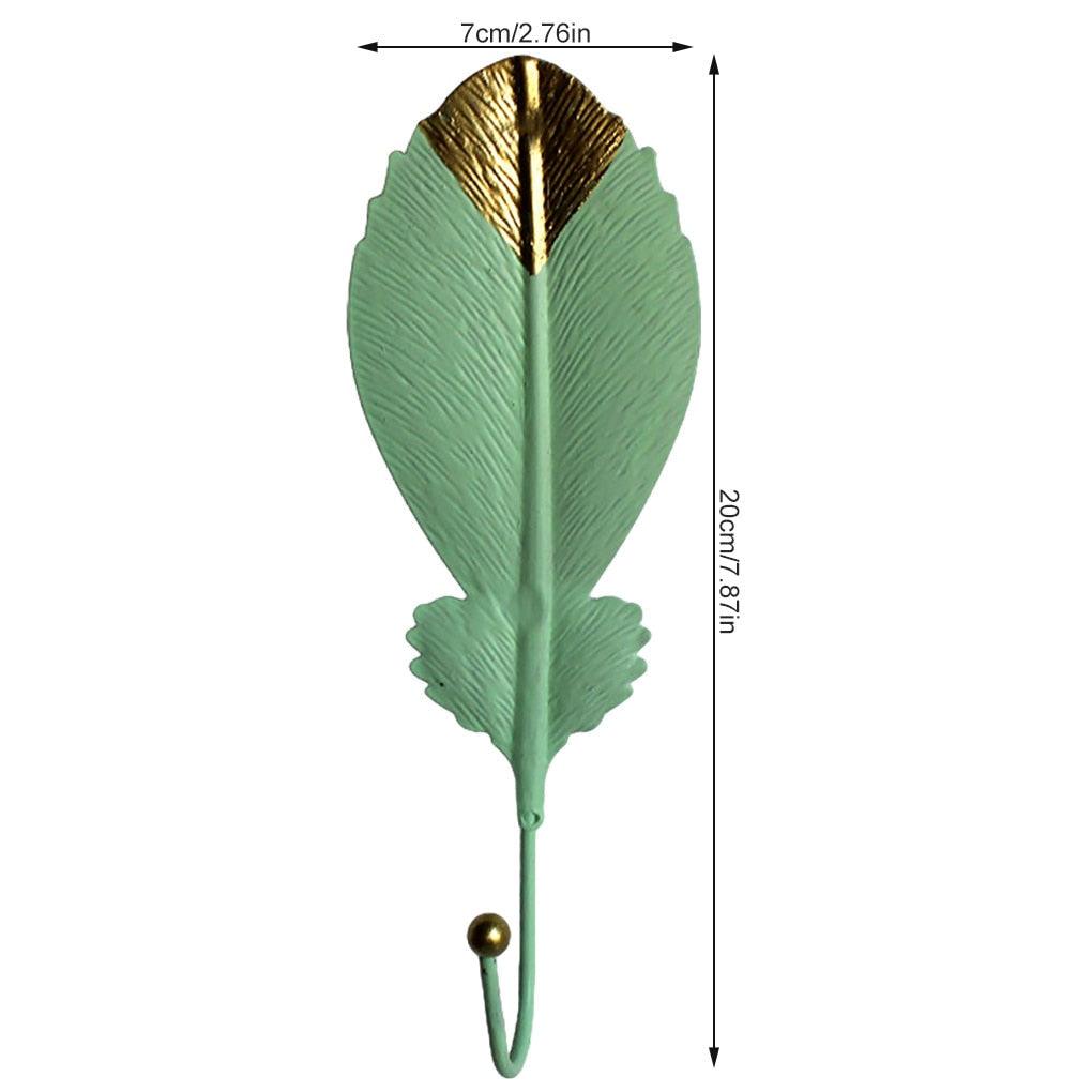 Green Gold Single Leaf Hanging Coat Hook Mini Wall Key Hook Home Decoration Modern Home Hanger Leaf Shape Coat Hooks Wall Mounted Hooks Stevvex