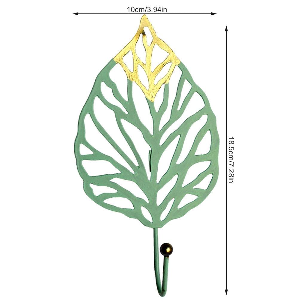 Green Gold Single Leaf Hanging Coat Hook Mini Wall Key Hook Home Decoration Modern Home Hanger Leaf Shape Coat Hooks Wall Mounted Hooks Stevvex