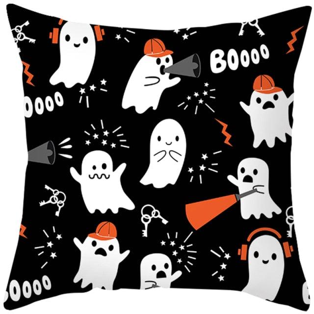 Halloween Cushion Cover Horror Pumpkin Printed Pillow Case Orange And Black Pillow Cover Pumpkin Farmhouse Deco Happy Halloween Decorative Pillow Case For Home  45x45CM Stevvex