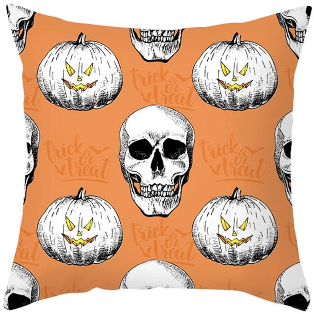 Halloween Cushion Cover Horror Pumpkin Printed Pillow Case Orange And Black Pillow Cover Pumpkin Farmhouse Deco Happy Halloween Decorative Pillow Case For Home  45x45CM Stevvex