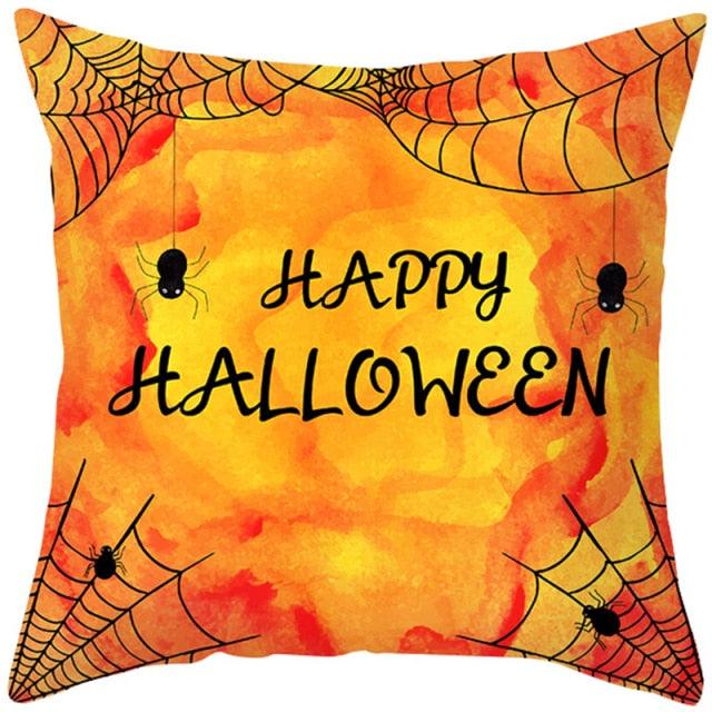Halloween Cushion Cover Horror Pumpkin Printed Pillow Case Orange And Black Pillow Cover Pumpkin Farmhouse Deco Happy Halloween Decorative Pillow Case For Home  45x45CM Stevvex