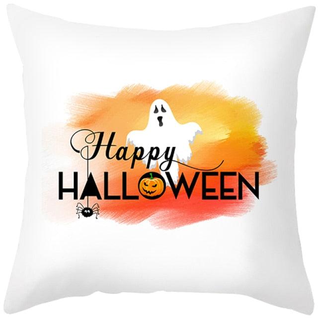 Halloween Cushion Cover Horror Pumpkin Printed Pillow Case Orange And Black Pillow Cover Pumpkin Farmhouse Deco Happy Halloween Decorative Pillow Case For Home  45x45CM Stevvex