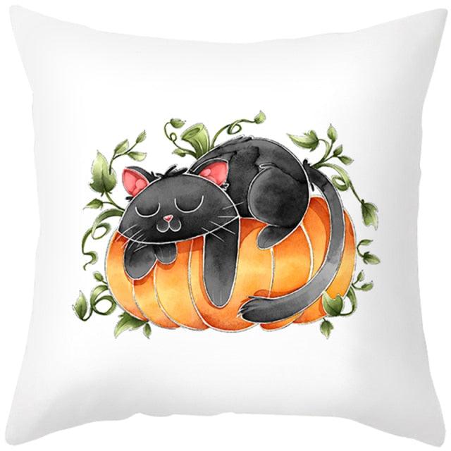 Halloween Cushion Cover Horror Pumpkin Printed Pillow Case Orange And Black Pillow Cover Pumpkin Farmhouse Deco Happy Halloween Decorative Pillow Case For Home  45x45CM Stevvex