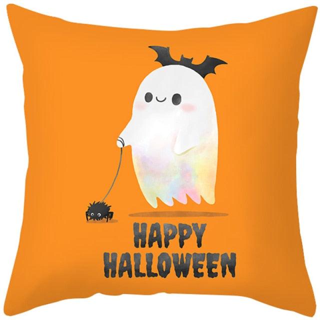 Halloween Cushion Cover Horror Pumpkin Printed Pillow Case Orange And Black Pillow Cover Pumpkin Farmhouse Deco Happy Halloween Decorative Pillow Case For Home  45x45CM Stevvex