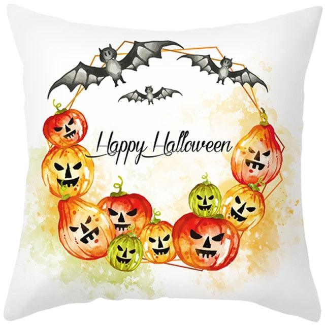 Halloween Cushion Cover Horror Pumpkin Printed Pillow Case Orange And Black Pillow Cover Pumpkin Farmhouse Deco Happy Halloween Decorative Pillow Case For Home  45x45CM Stevvex