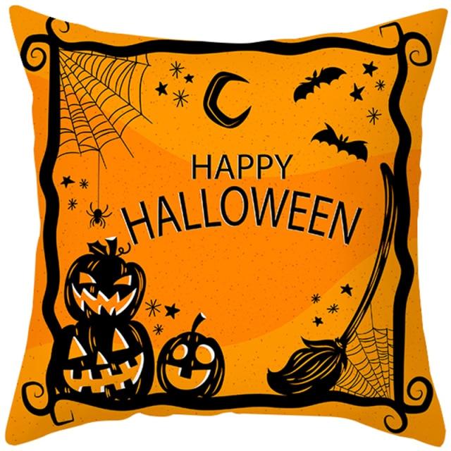 Halloween Cushion Cover Horror Pumpkin Printed Pillow Case Orange And Black Pillow Cover Pumpkin Farmhouse Deco Happy Halloween Decorative Pillow Case For Home  45x45CM Stevvex