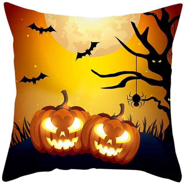Halloween Cushion Cover Horror Pumpkin Printed Pillow Case Orange And Black Pillow Cover Pumpkin Farmhouse Deco Happy Halloween Decorative Pillow Case For Home  45x45CM Stevvex