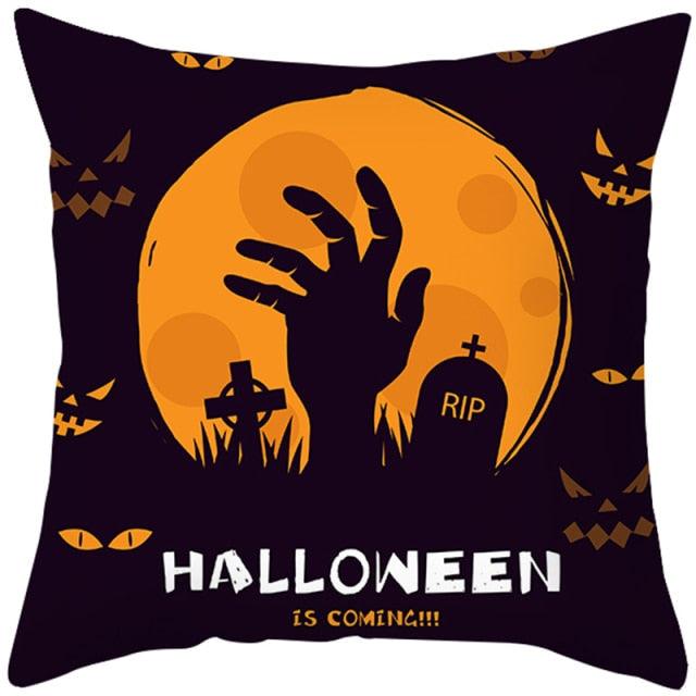 Halloween Cushion Cover Horror Pumpkin Printed Pillow Case Orange And Black Pillow Cover Pumpkin Farmhouse Deco Happy Halloween Decorative Pillow Case For Home  45x45CM Stevvex