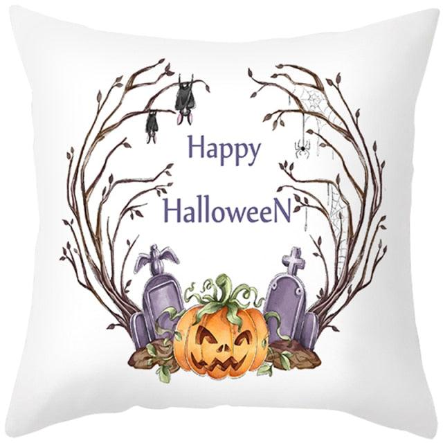 Halloween Cushion Cover Horror Pumpkin Printed Pillow Case Orange And Black Pillow Cover Pumpkin Farmhouse Deco Happy Halloween Decorative Pillow Case For Home  45x45CM Stevvex