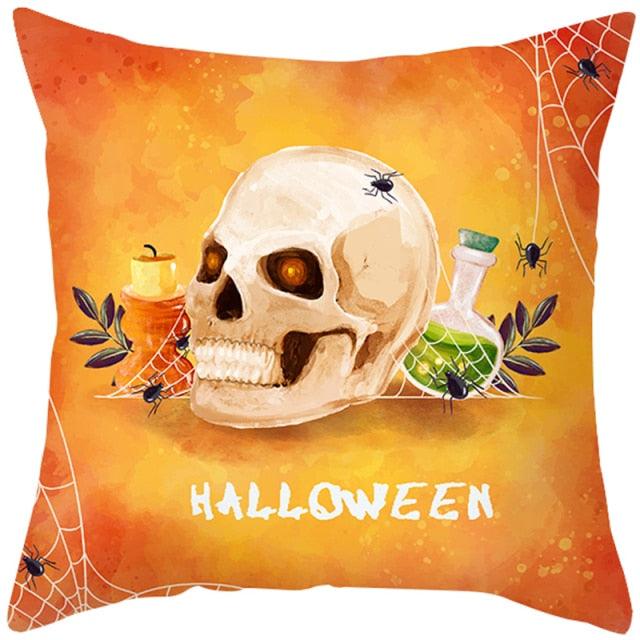 Halloween Cushion Cover Horror Pumpkin Printed Pillow Case Orange And Black Pillow Cover Pumpkin Farmhouse Deco Happy Halloween Decorative Pillow Case For Home  45x45CM Stevvex