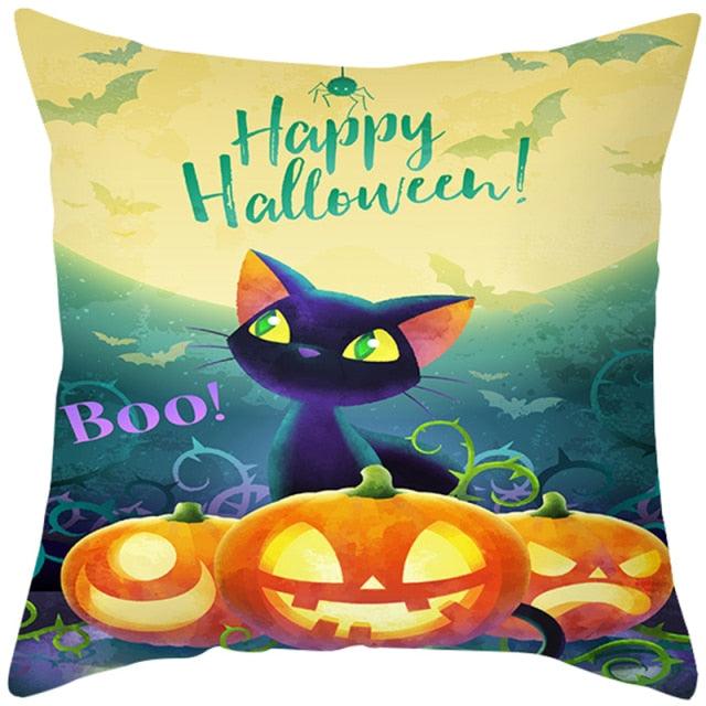 Halloween Cushion Cover Horror Pumpkin Printed Pillow Case Orange And Black Pillow Cover Pumpkin Farmhouse Deco Happy Halloween Decorative Pillow Case For Home  45x45CM Stevvex