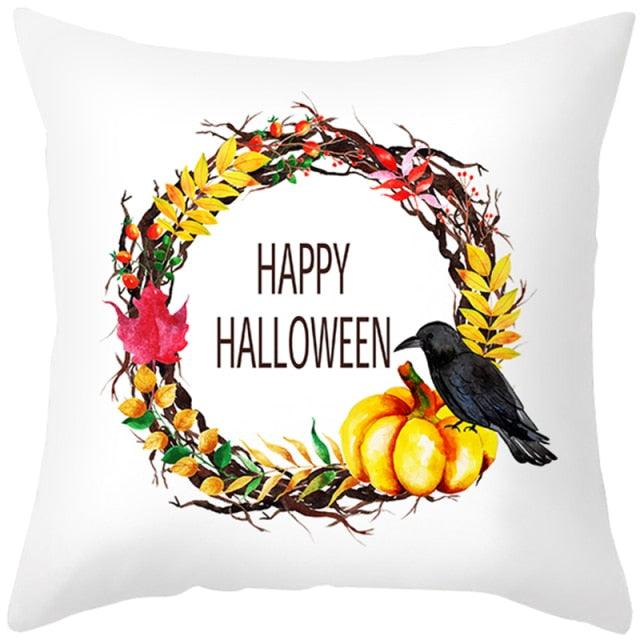Halloween Cushion Cover Horror Pumpkin Printed Pillow Case Orange And Black Pillow Cover Pumpkin Farmhouse Deco Happy Halloween Decorative Pillow Case For Home  45x45CM Stevvex