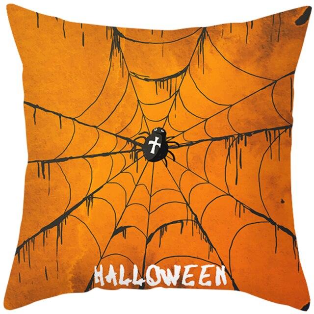 Halloween Cushion Cover Horror Pumpkin Printed Pillow Case Orange And Black Pillow Cover Pumpkin Farmhouse Deco Happy Halloween Decorative Pillow Case For Home  45x45CM Stevvex