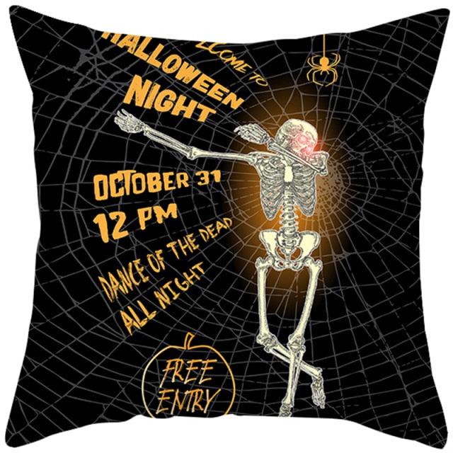 Halloween Cushion Cover Horror Pumpkin Printed Pillow Case Orange And Black Pillow Cover Pumpkin Farmhouse Deco Happy Halloween Decorative Pillow Case For Home  45x45CM Stevvex