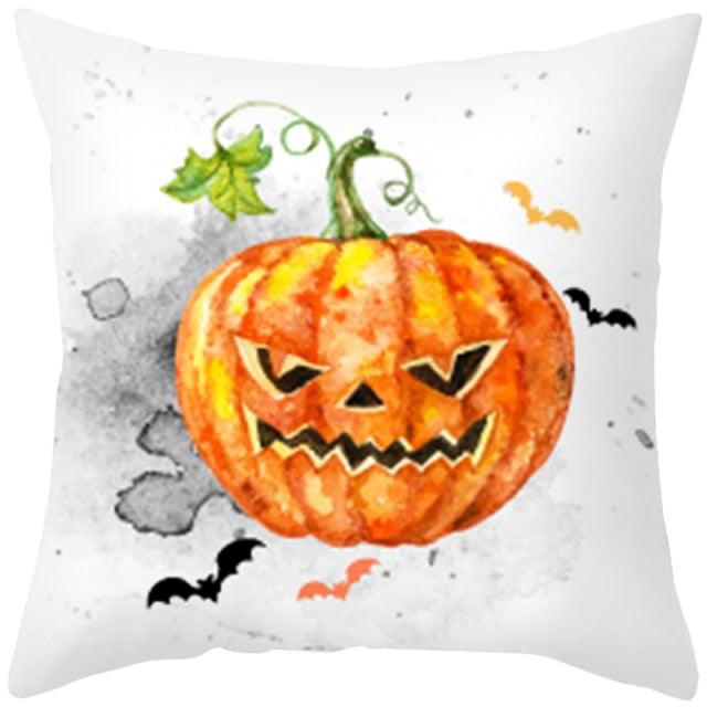 Halloween Cushion Cover Horror Pumpkin Printed Pillow Case Orange And Black Pillow Cover Pumpkin Farmhouse Deco Happy Halloween Decorative Pillow Case For Home  45x45CM Stevvex